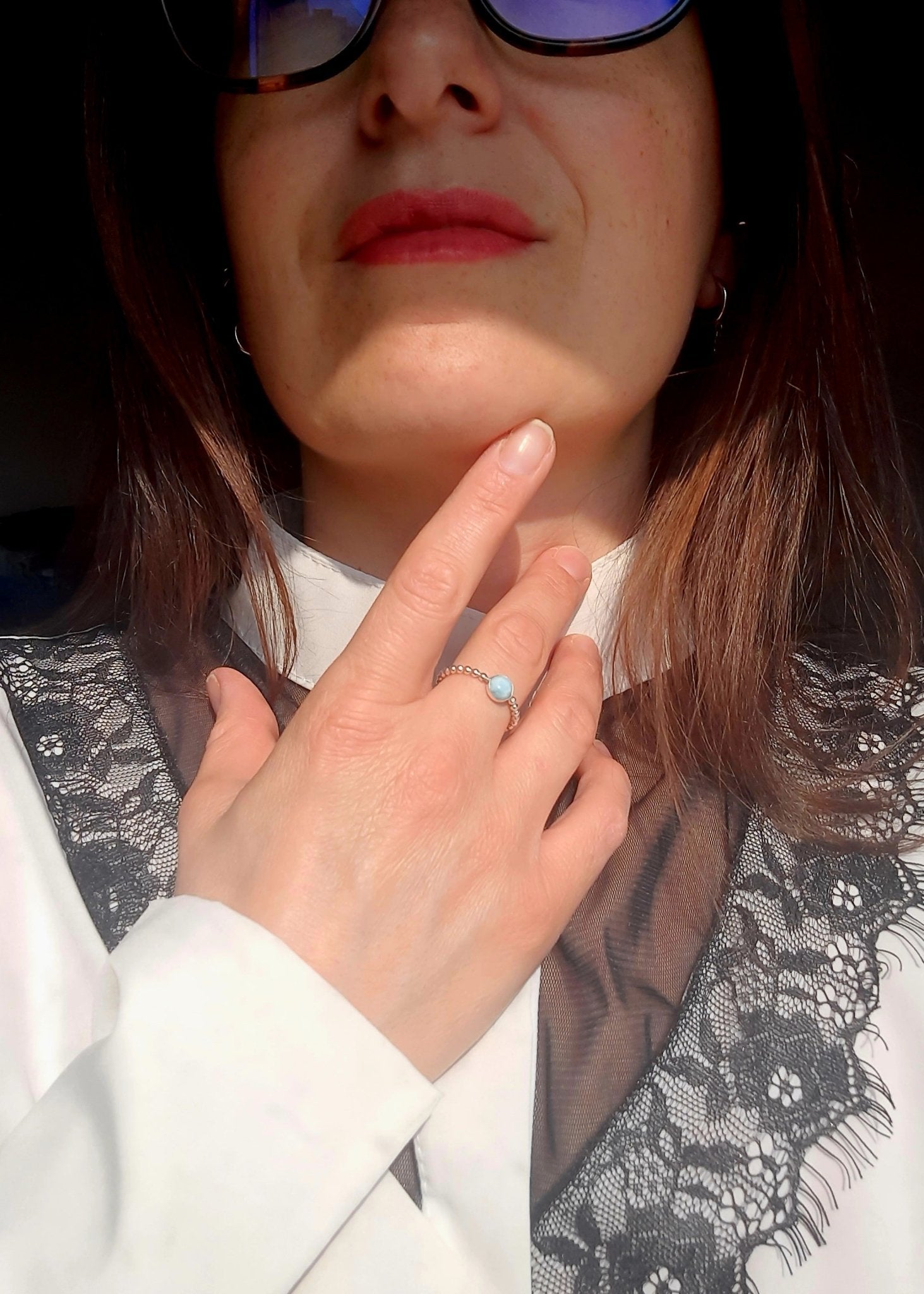 Ezüst gyűrű larimarral - Reka Kanyasi Jewellery