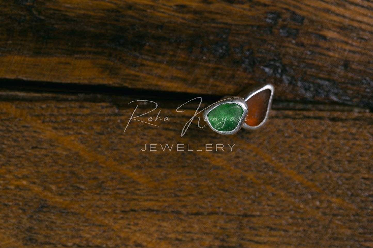 Kicsi tengeri üveg ezüst foglalatban fülbevaló - Reka Kanyasi Jewellery