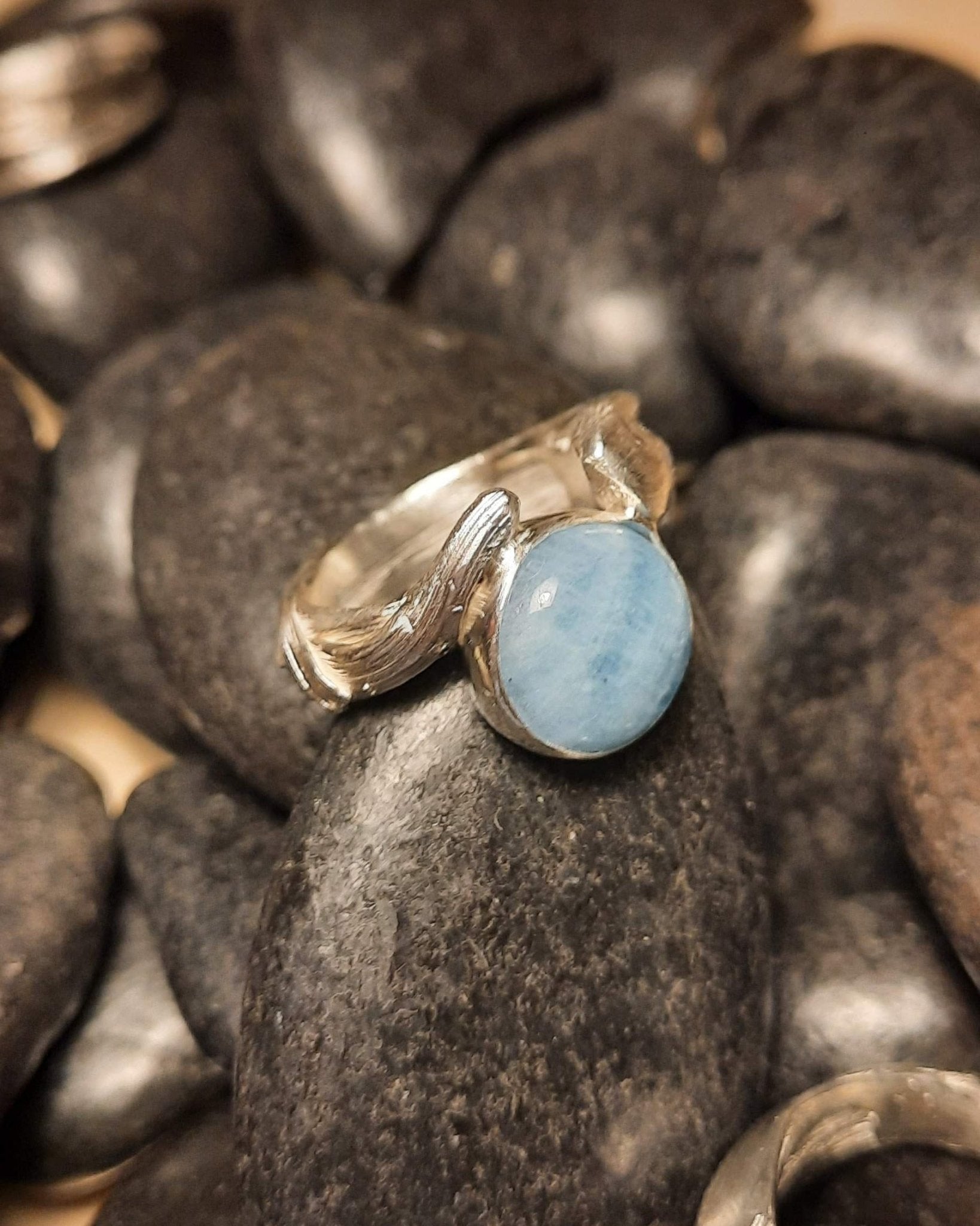 Mitsuro hikime ezüst gyűrű akvamarinnal - Reka Kanyasi Jewellery