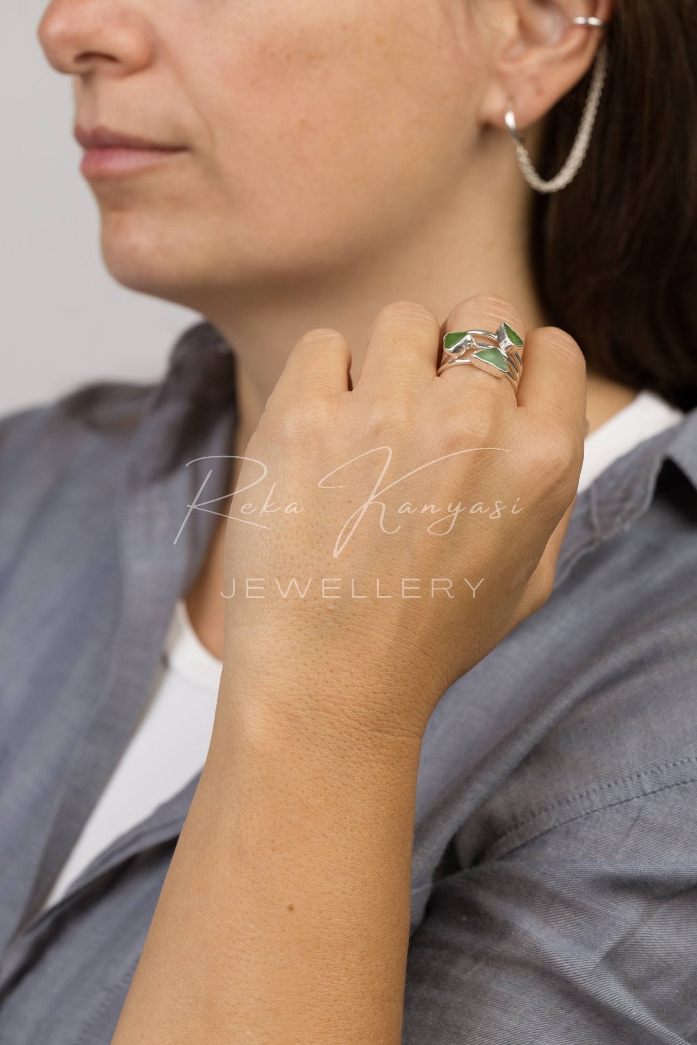 Velaria signet ring, hármas tengeri üveg ezüst gyűrű - Reka Kanyasi Jewellery