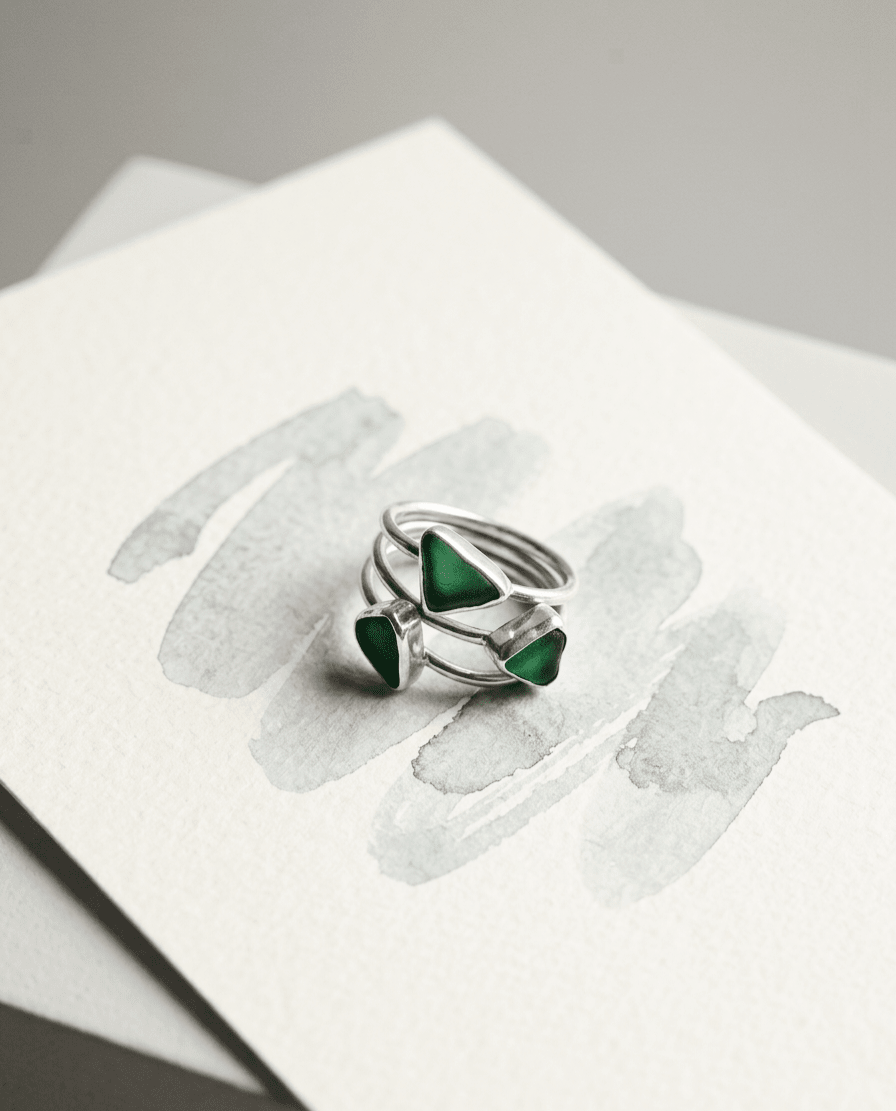 Velaria signet ring, hármas tengeri üveg ezüst gyűrű - Reka Kanyasi Jewellery