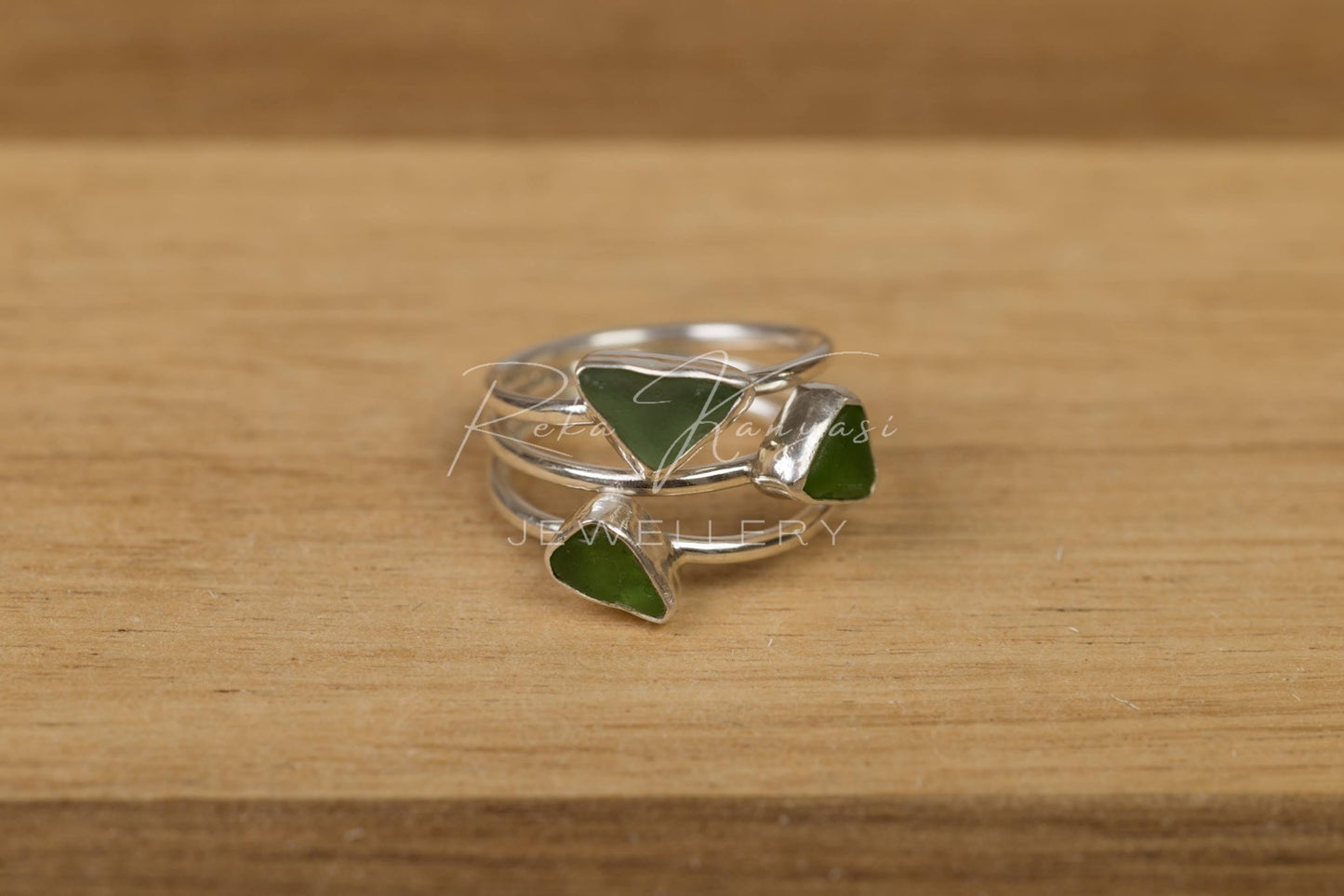 Velaria signet ring, hármas tengeri üveg ezüst gyűrű - Reka Kanyasi Jewellery