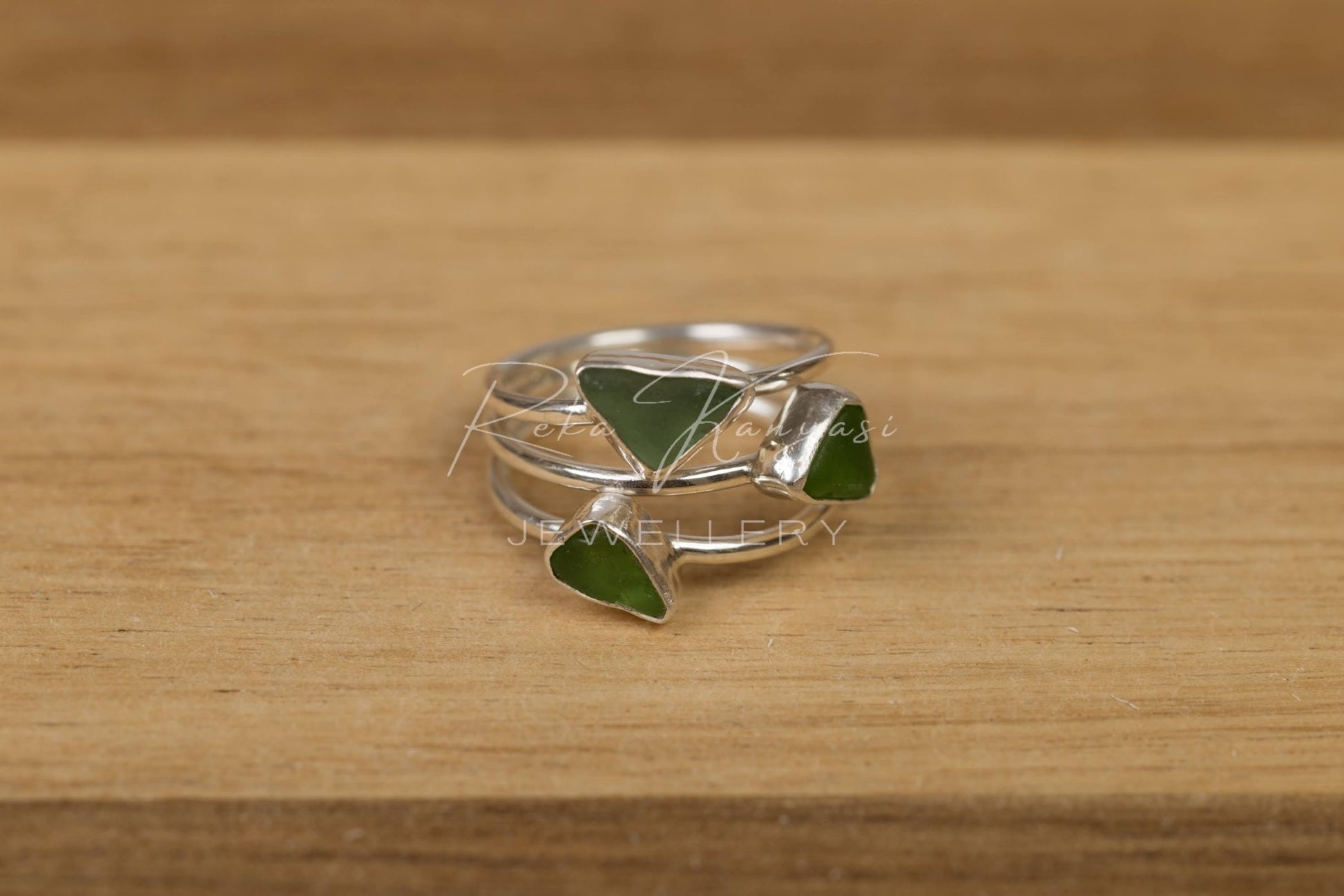 Velaria signet ring, hármas tengeri üveg ezüst gyűrű - Reka Kanyasi Jewellery